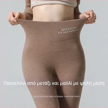 Γυναικείο μάλλινο θερμικό εσώρουχο για τον χειμώνα, φλις επένδυση, παχιά βάση, σετ πάνω και κάτω