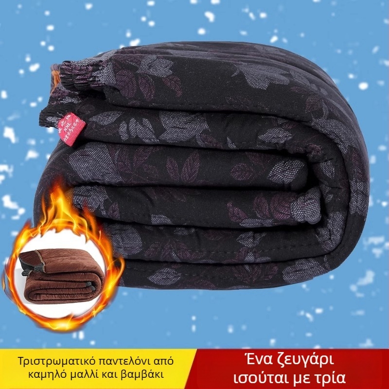 Χειμερινά γυναικεία παντελόνια για ηλικιωμένες, με επένδυση φλίς, παχιά και άνετη εφαρμογή, με φλοράλ μοτίβο για εξωτερική χρήση