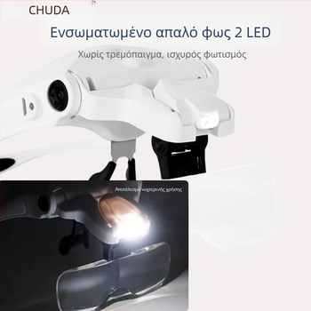 Chuda κεφαλή με LED μεγεθυντικός φακός ανάγνωσης, επαναφορτιζόμενη μπαταρία, 5 επίπεδα οπτικού ζουμ, για επισκευές ρολογιών και κεντήματα, μοντέλο 9892B2C