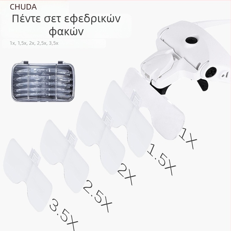 Chuda κεφαλή με LED μεγεθυντικός φακός ανάγνωσης, επαναφορτιζόμενη μπαταρία, 5 επίπεδα οπτικού ζουμ, για επισκευές ρολογιών και κεντήματα, μοντέλο 9892B2C