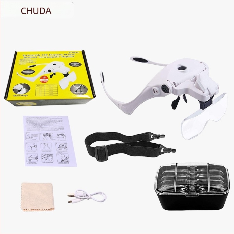 Chuda κεφαλή με LED μεγεθυντικός φακός ανάγνωσης, επαναφορτιζόμενη μπαταρία, 5 επίπεδα οπτικού ζουμ, για επισκευές ρολογιών και κεντήματα, μοντέλο 9892B2C