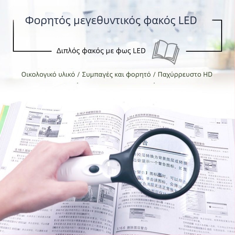 45x χειροκίνητος μεγεθυντικός φακός υψηλής ευκρίνειας με LED φως για ανάγνωση, για παιδιά, μαθητές και ηλικιωμένους