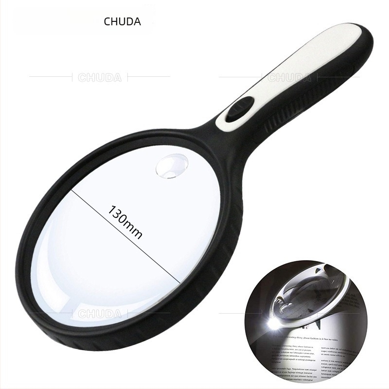 Chuda μεγεθυντικός φακός χειρός διαμέτρου 145 mm, 4 LED, για ανάγνωση ηλικιωμένων, 10× μεγέθυνση, σύστημα διπλής φακής