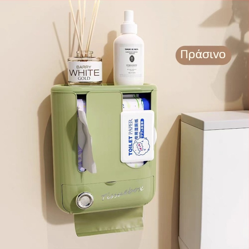 Επιτοίχιος πολυτελής αποθηκευτικός κάδος για πετσέτες προσώπου και ρολό χαρτιού, 3-σε-1 οργάνωση για μαντηλάκια και υγρά μαντηλάκια