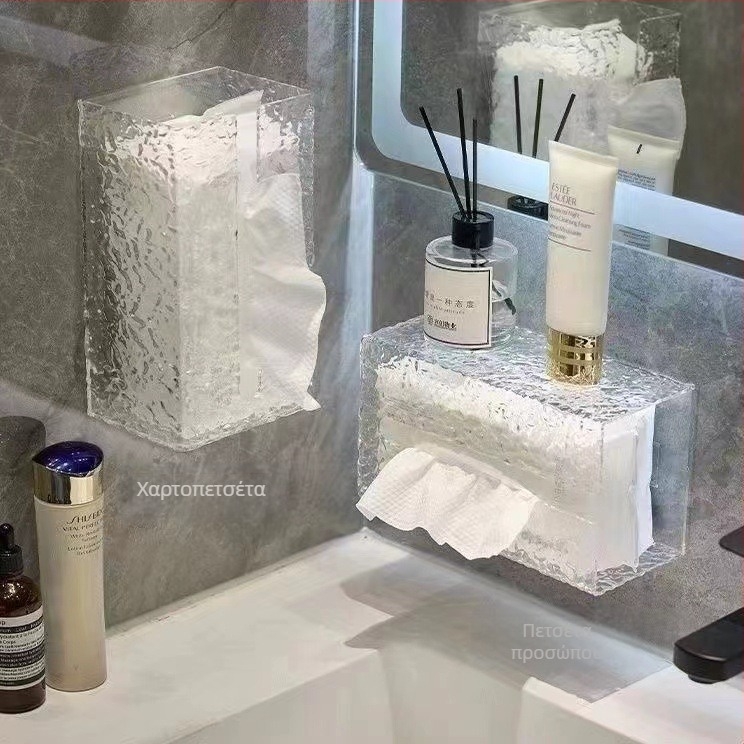 Επιτοίχιο ακρυλικό κουτί χαρτοπετσετών και αποθήκευση πετσέτων προσώπου, πολυλειτουργικός οργανωτής μπάνιου