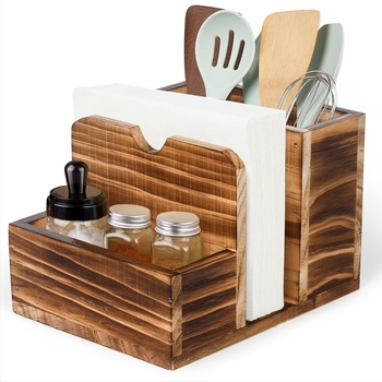 Ξύλινο κουτί αποθήκευσης καρυκευμάτων με θήκη για χαρτοπετσέτες και βάση για μπουκαλάκια καρυκεύματος, επιτραπέζιος οργανωτής εστιατορίου, ιαπωνικού στυλ