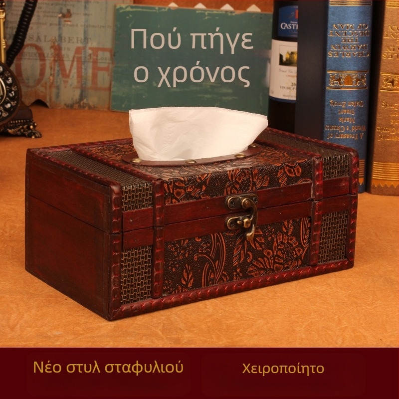 Ξύλινο κουτί χαρτοπετσετών και θήκη αποθήκευσης, επιτραπέζιος κάδος χαρτοπετσετών, για σπίτι και καφέ, σχέδιο σε νέο κινεζικό στυλ