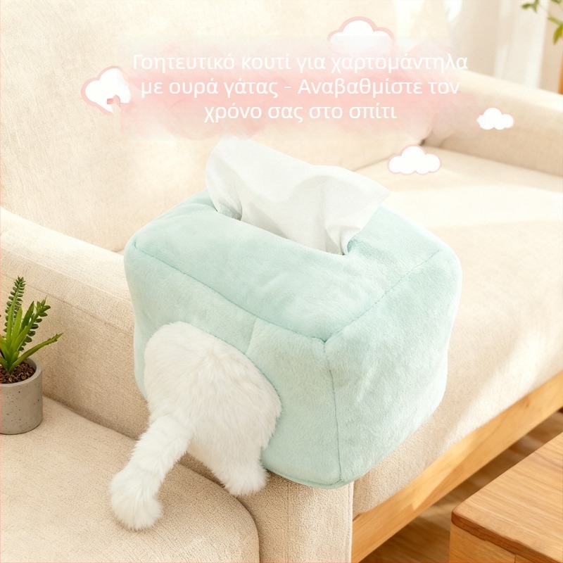 Κουτί χαρτομάντιρων με γατάκι από plush – διακοσμητικό αυτοκινήτου υψηλής ποιότητας, προστασία από σκόνη