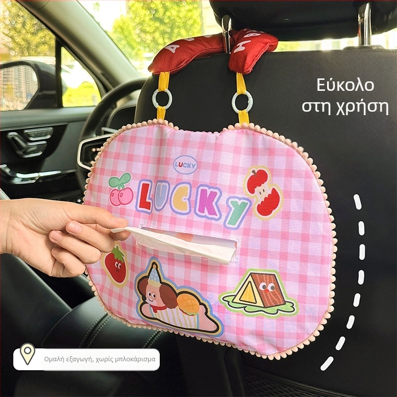 Κρεμαστό κουτί χαρτοπετσετών αυτοκινήτου με σχέδιο καρτούν, φορητό, μεγάλη χωρητικότητα, υφασμάτινο