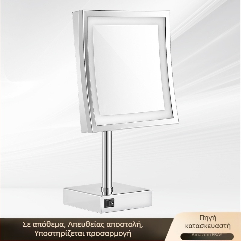 8 ιντσών LED καθρέπτης μακιγιάζ για γραφείο, τετράγωνος μεγεθυντικός καθρέπτης, ευρωπαϊκό στυλ, μονόπλευρος