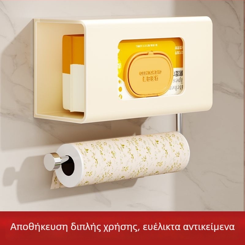 Επιτοίχια, χωρίς τρύπες, πολλαπλών χρήσεων θήκη ρολών χαρτιού και μαντηλάκια για κουζίνα και μπάνιο