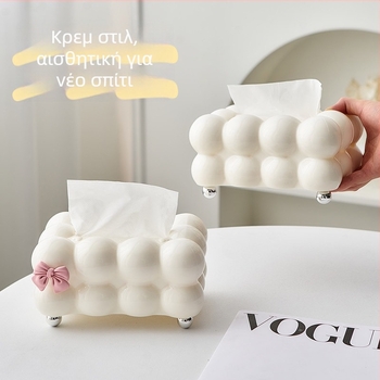 Θήκη χαρτοπετσέτας κρεμ απόχρωσης με μηχανισμό ελατηρίου και ελαστικό στηρίγμα, κομψή αίσθηση πολυτέλειας για σαλόνι