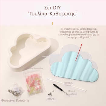 Νυχτερινό φως Cloud Tulip – DIY χειροποίητο, καθρέφτης με ανθοστόλισμα σε θαλάσσιο τοπίο, ατμοσφαιρικός φωτισμός γραφείου, διακοσμητικό δώρο