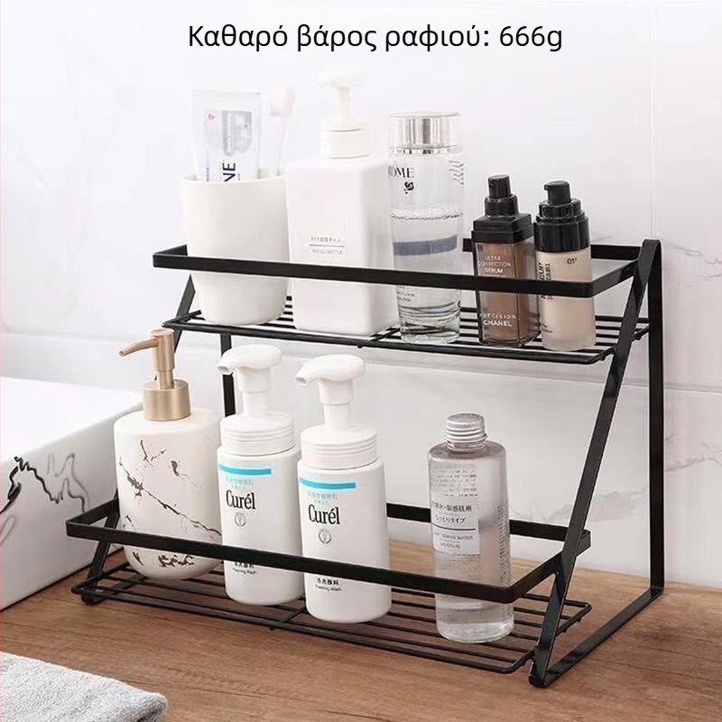 Μεταλλικό διώροφο ράφι αποθήκευσης για κουζίνα και κομοδίνο, οργανωτής καλλυντικών