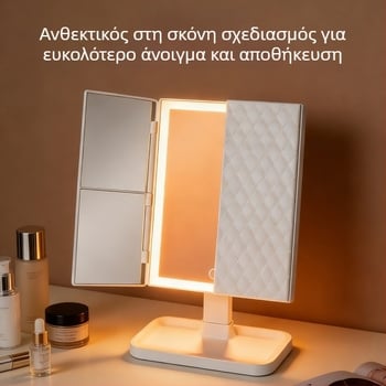 LED φωτιζόμενο καθρέφτης μακιγιάζ, αναδιπλούμενος επιτραπέζιος σχεδιασμός, πολυλειτουργικό έξυπνο καθρέφτης