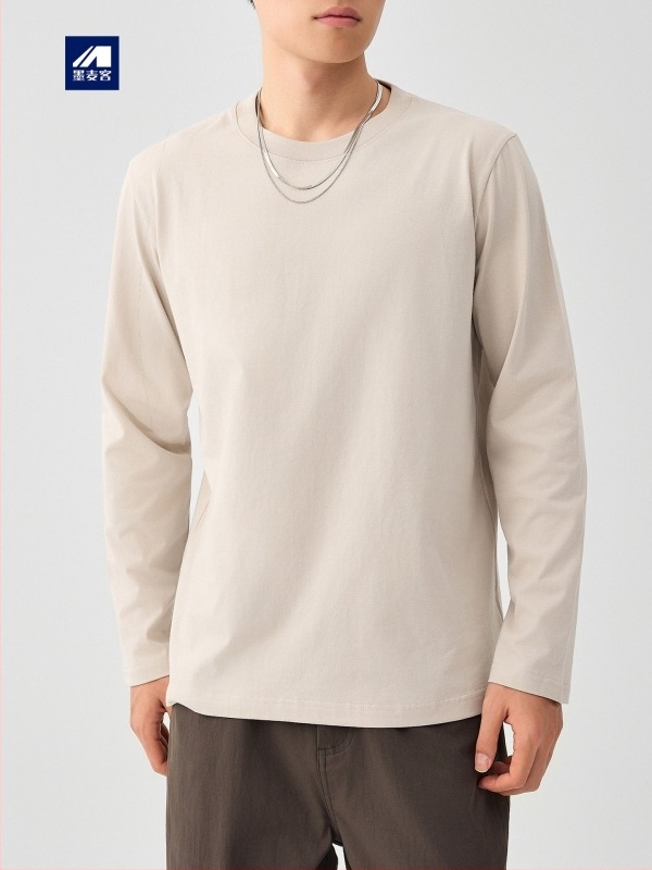 Moomaike Ανδρικό μακρυμάνικο T-shirt από 230 g combed cotton, άνοιξη 2026, μονόχρωμο, Κωδ. 75147