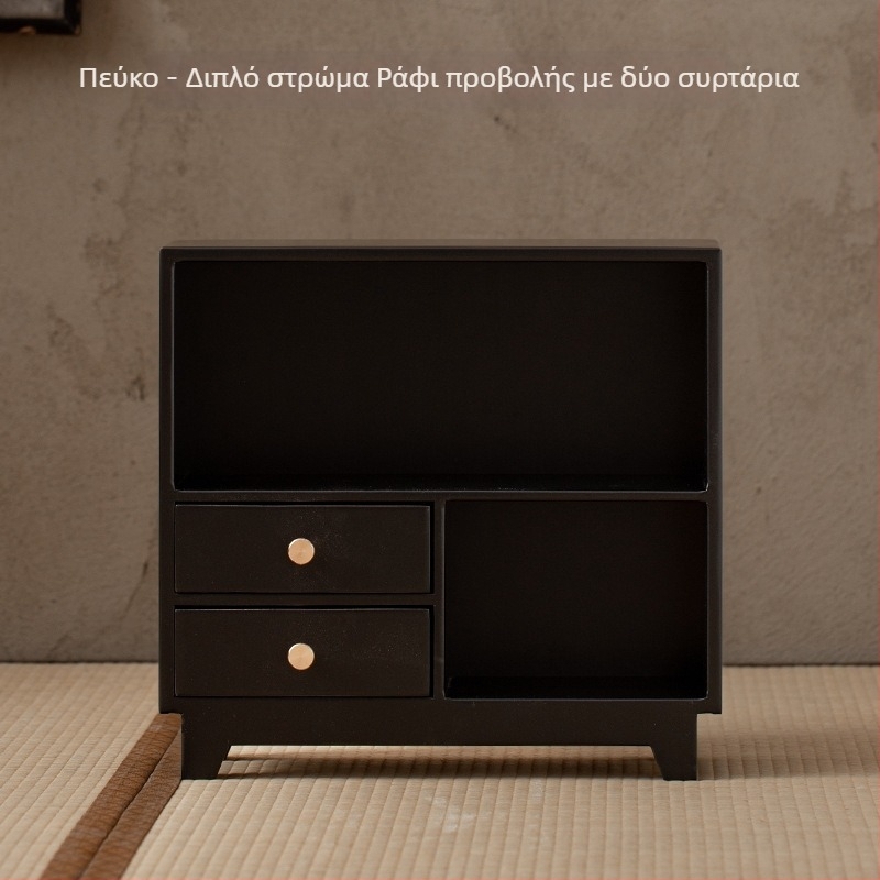 Ξύλινο έπιπλο κινεζικού στυλ για τελετή τσαγιού με πολλαπλά διαμερίσματα για σετ τσαγιού και φλυτζάνια, επιτοίχια έκθεση από μαύρη καρυδιά