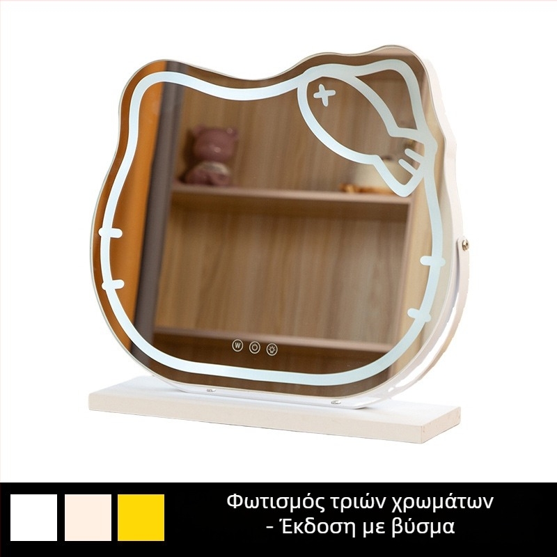 Επιτραπέζιος καθρέπτης μακιγιάζ LED με φωτισμό, σε σχήμα γάτας, επαναφορτιζόμενος καθρέφτης περιποίησης για οικιακή χρήση