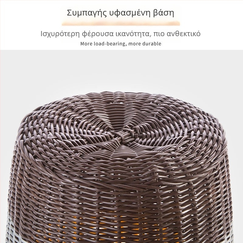 Πλαστικό καλάθι ρούχων με πλεκτό ρατάν, για αποθήκευση βρώμικων ρούχων και οργάνωση παιχνιδιών