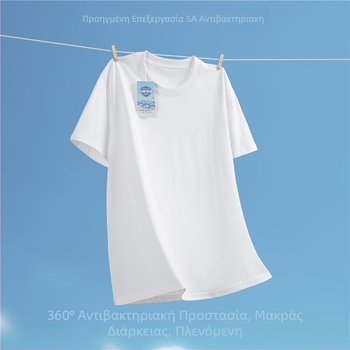 Ανδρικό κοντομάνικο T‑shirt με μακρά διάρκεια αντιβακτηριακής προστασίας και προστασίας από ακάρεα, χαλαρή γραμμή, μονόχρωμο, διαπνέον βασικό στρώμα