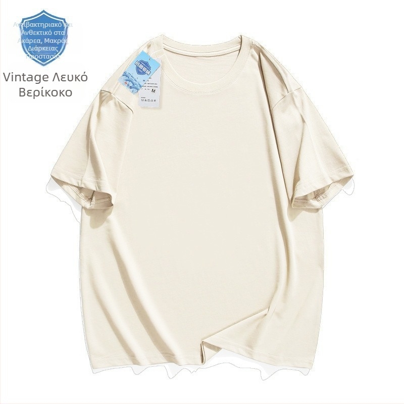 Ανδρικό κοντομάνικο T‑shirt με μακρά διάρκεια αντιβακτηριακής προστασίας και προστασίας από ακάρεα, χαλαρή γραμμή, μονόχρωμο, διαπνέον βασικό στρώμα