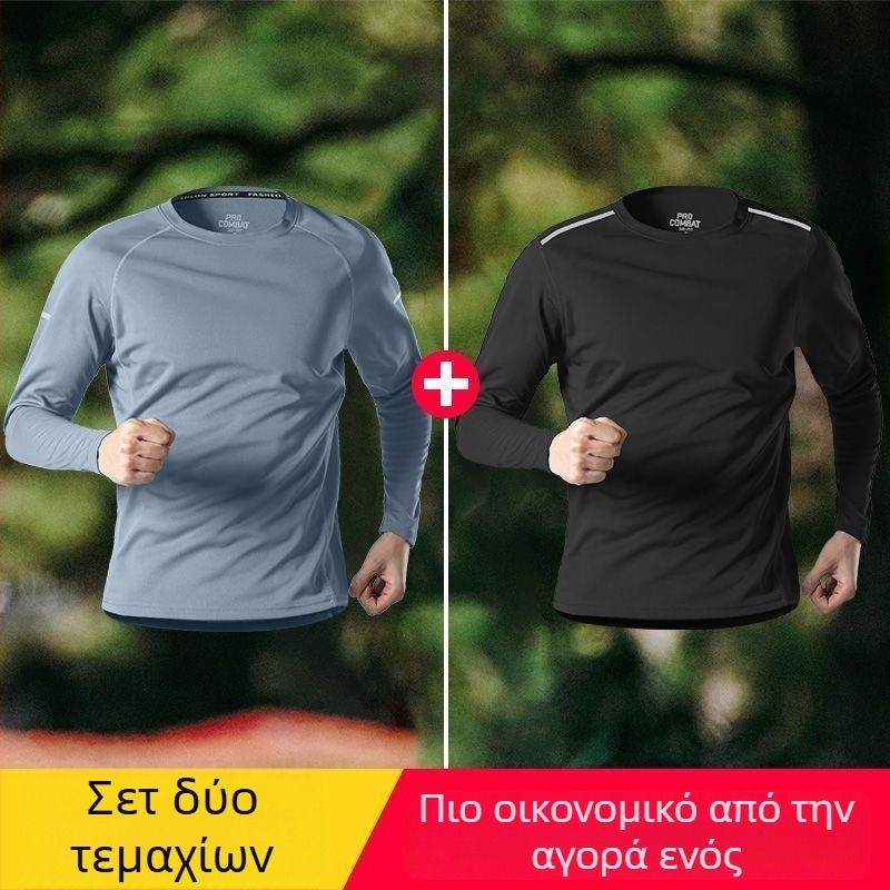 Ανδρική μακρυμάνικη μπλούζα T‑shirt από ice silk, ελαφριά για καλοκαίρι, γρήγορο στέγνωμα, διαπνοή, προστασία από τον ήλιο, για υπαίθριο τρέξιμο και γυμναστήριο