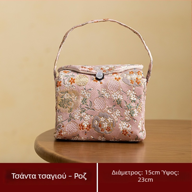 Θήκη αποθήκευσης ειδών τσαγιού από παχιά βαμβακερή ύφανση με φλοράλ σχέδιο; φορητή τσάντα ταξιδιού για τσαγιέρα και φλιτζάνια.