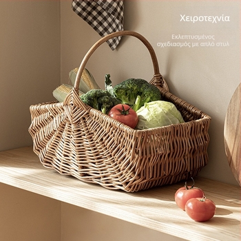 Χειροποίητο καλάθι από ρατάν για φρούτα, λαχανικά και αυγά, πλεκτό καλάθι κουζίνας για αποθήκευση.