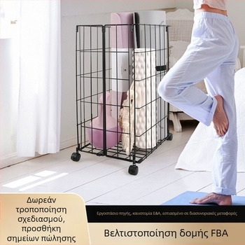 Αναδιπλόμενο μεταλλικό καλάθι αποθήκευσης στρώματος γιόγκα με ροδάκια για οικιακό εξοπλισμό γυμναστικής