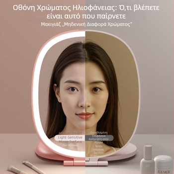 LED αναδιπλούμενος φορητός καθρέπτης μακιγιάζ με ενσωματωμένο φωτισμό, επιτραπέζιος καθρέφτης ομορφιάς
