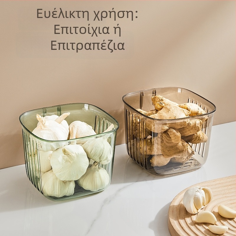 Κρεμαστή θήκη αποθήκευσης τζίντζερ και σκόρδου, για κουζίνα με αυτοκόλλητο στο πίσω μέρος