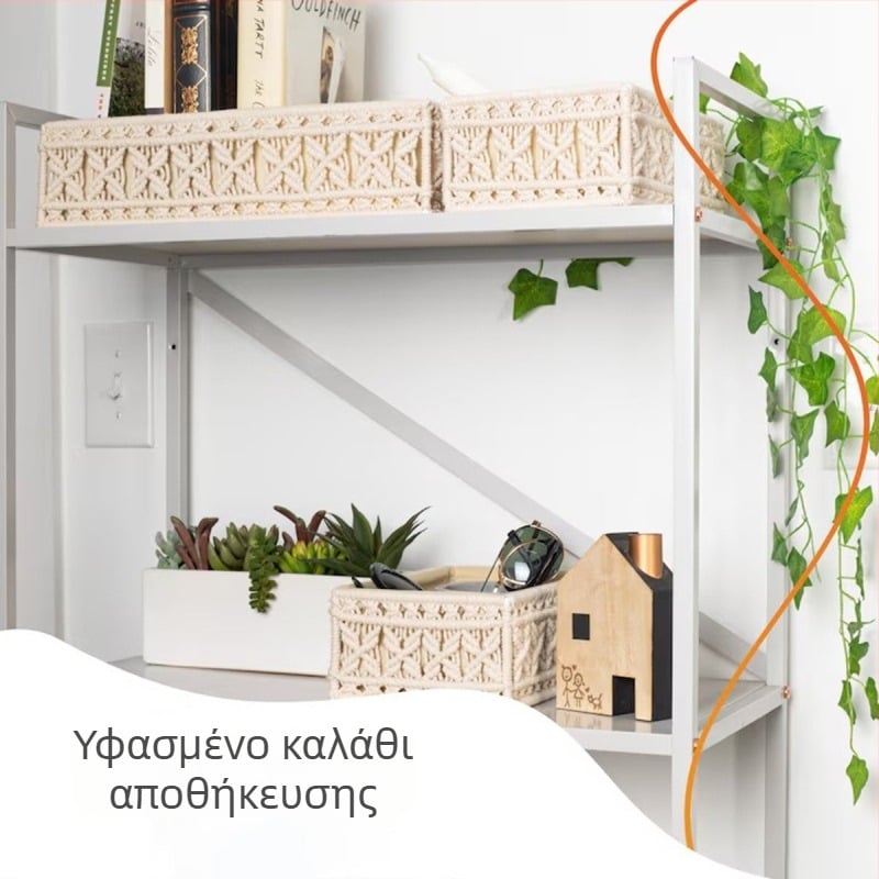 Χειροποίητο πλεκτό καλάθι οργάνωσης από βαμβακερό σκοινί, μποέμ-σκανδιναβικό στυλ, επιτραπέζιος οργανωτής για βιβλία, λουλούδια και φρούτα, κουτί χαρτιού υγείας και καλλυντικών.