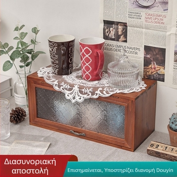 Κουτί αποθήκευσης από ξύλο με καπάκι, επιτραπέζιος οργανωτής σε vintage ιαπωνικό στυλ, τρία διαμερίσματα για καλλυντικά και κοσμήματα