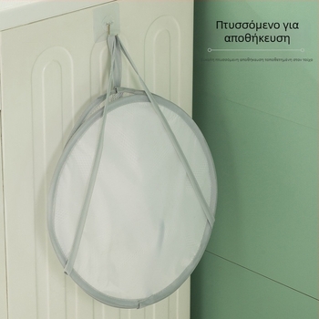 Αναρτώμενο στον τοίχο αναδιπλούμενο κάλαθο πλύσης με δίχτυ νάιλον και μεταλλικό σκελετό
