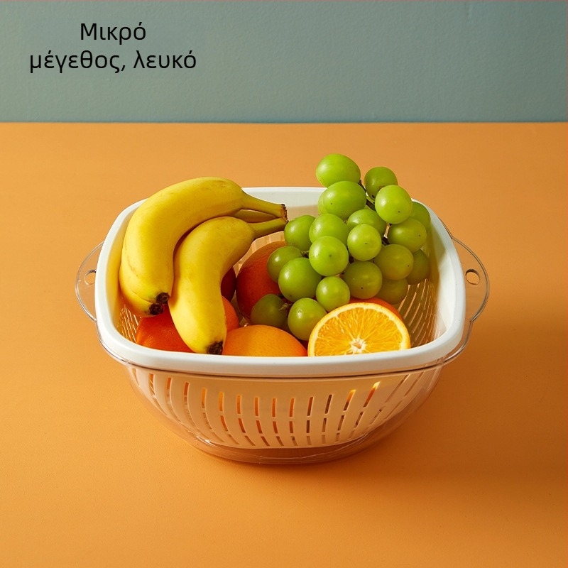 Διπλού επιπέδου καλάθι αποστράγγισης φρούτων και λαχανικών — πλαστικό, πολυχρηστικό καλάθι για πλύσιμο και αποστράγγιση