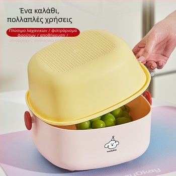 Διπλού επιπέδου κάδος αποστράγγισης – μεγάλος αποθηκευτικός κάδος κουζίνας για φρούτα και λαχανικά, με γλυκό καρτούν σχέδιο