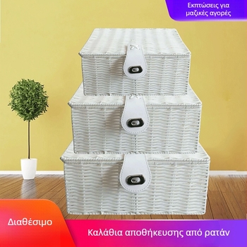 Κουτί αποθήκευσης με καπάκι από πλαστικό, σε στυλ ρατάν, για οργάνωση στο σπίτι