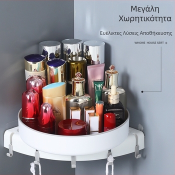 Επιτοίχιο περιστρεφόμενο ράφι αποθήκευσης μπάνιου χωρίς διάτρηση, γωνιακό τρίγωνο ράφι