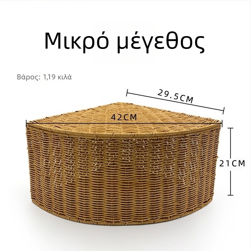 Νέο καλάθι αποθήκευσης από τεχνητό ρατάν, σε σχήμα φανάκι, για γωνιακή ντουλάπα, τοίχο‑εφαρμογή, οργάνωση παιχνιδιών και μικροαντικειμένων