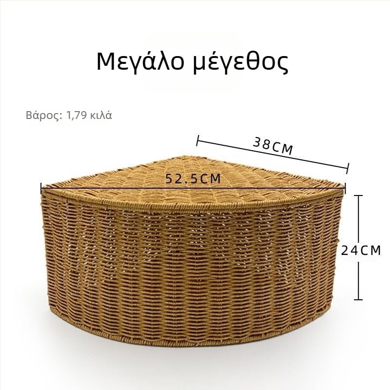 Νέο καλάθι αποθήκευσης από τεχνητό ρατάν, σε σχήμα φανάκι, για γωνιακή ντουλάπα, τοίχο‑εφαρμογή, οργάνωση παιχνιδιών και μικροαντικειμένων