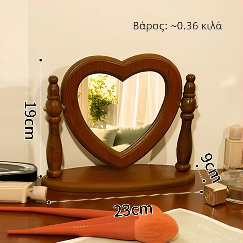 Βιντάτζ ξύλινος καθρέφτης μακιγιάζ, επιτραπέζιος διακοσμητικός καθρέφτης για υπνοδωμάτιο κοριτσιού, αξεσουάρ φωτογράφισης