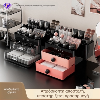 Μεγάλο κουτί οργάνωσης καλλυντικών για τραπεζάκι μακιγιάζ με χώρο για κραγιόν, σκιές ματιών και φροντίδα δέρματος