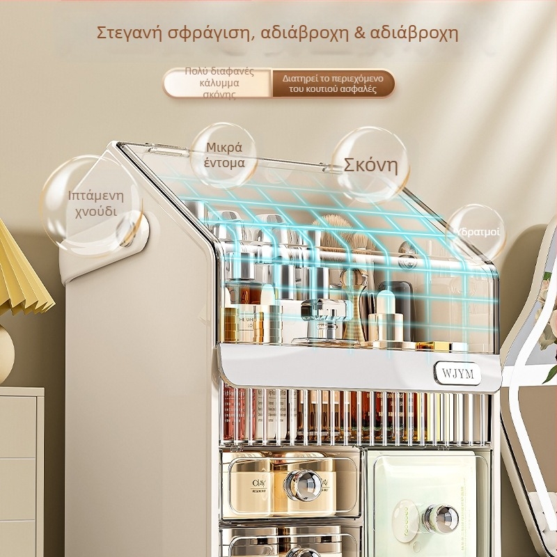 Οργανωτής καλλυντικών επιφάνειας εργασίας με διαμερίσματα, θήκη για κραγιόν, πολυλειτουργικό κουτί μακιγιάζ με προστασία από σκόνη