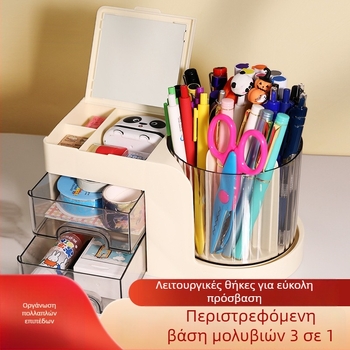 Ακρυλική περιστρεφόμενη θήκη στυλό 360° για μολύβια, κραγιόν και μαρκαδόρους — επιτραπέζιο αποθηκευτικό κουτί καλλυντικών