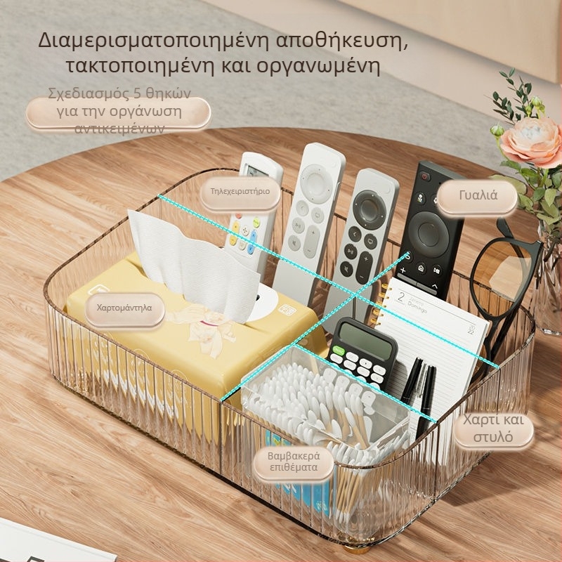 Ακρυλικός οργανωτής μακιγιάζ για τραπέζι, διαφανές φινίρισμα, κατάλληλος για σαλόνι, πολυλειτουργικό ράφι αποθήκευσης τηλεχειριστηρίων και μικροαντικειμένων.