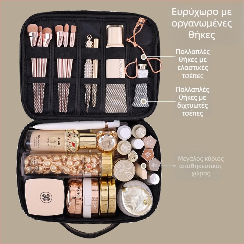 Πολυλειτουργική τσάντα μακιγιάζ μεγάλής χωρητικότητας για ταξίδια – φορητός οργανωτής πινέλων και καλλυντικών με αντίθετα χρώματα