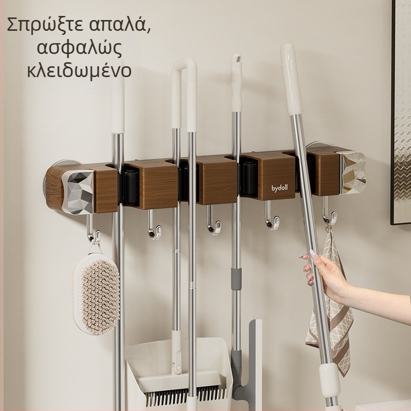 Κλιπ τοίχου για σκούπα με βεντούζα – φινίρισμα ξύλου, ελαφριά πολυτέλεια, ρετρό οργάνωση μπάνιου χωρίς διάτρηση