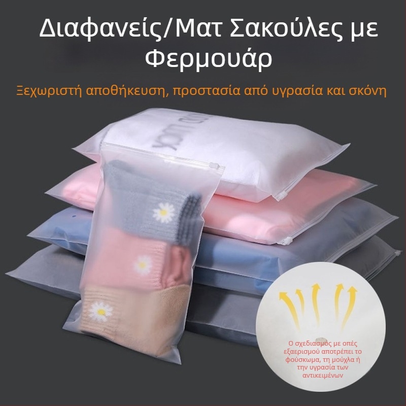 Διαφανείς σακούλες με φερμουάρ, αυτοσφραγιζόμενες, ματ φινίρισμα, PE σακούλες αποθήκευσης ρούχων