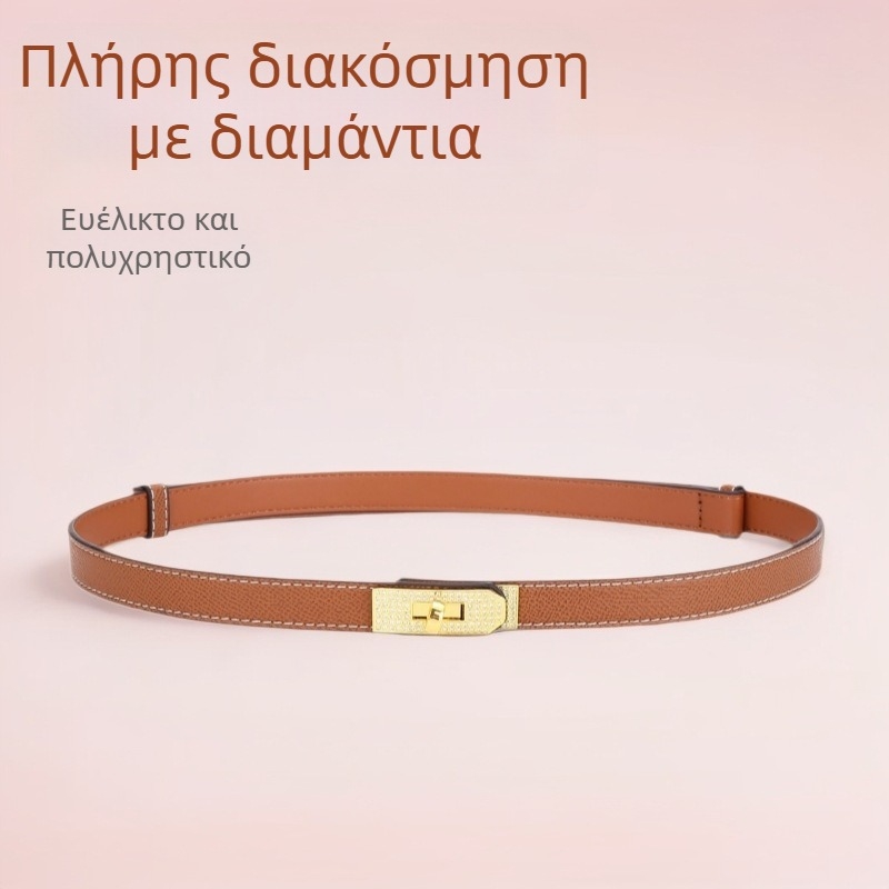 Γυναικεία λεπτή ζώνη από συνθετικό δέρμα με μοτίβο παλάμης, ευέλικτη για φορέματα και γραφείο.
