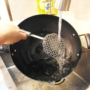 Βούρτσα κατσαρόλας από ανοξείδωτο ατσάλι με μακριά λαβή για τον καθαρισμό κατσαρολών, πιάτων και χυτοσιδήρου